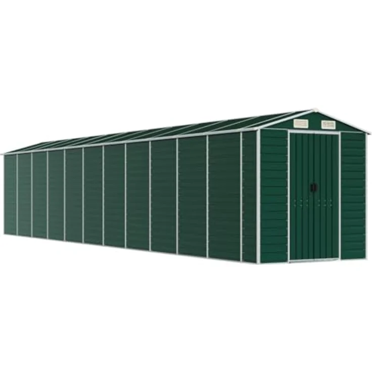 vidaXL Gerätehaus, Gartenhaus mit Schrägdach Griffe, Gartenschuppen Schuppen mit Stauraum, Geräteschuppen Metallschuppen, Grün 191x980x198 cm Verzinkter Stahl – Bild 1