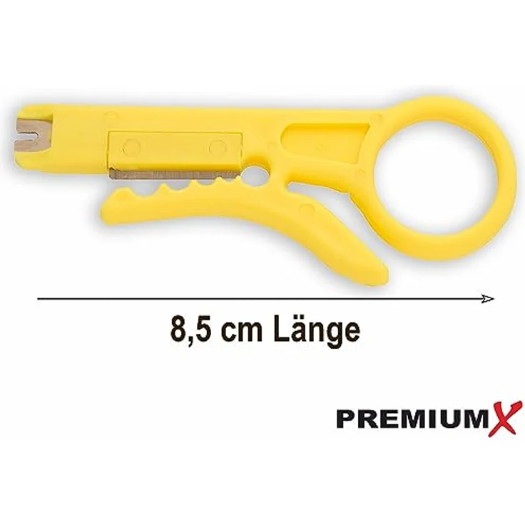 PremiumX Abisolierer XCon CS-5 Universal Kabel Abisolier-Werkzeug CAT 5 6 7 RG 59/6 Telefonkabel Kabelwerkzeug Entmanteler, Gelb – Bild 2