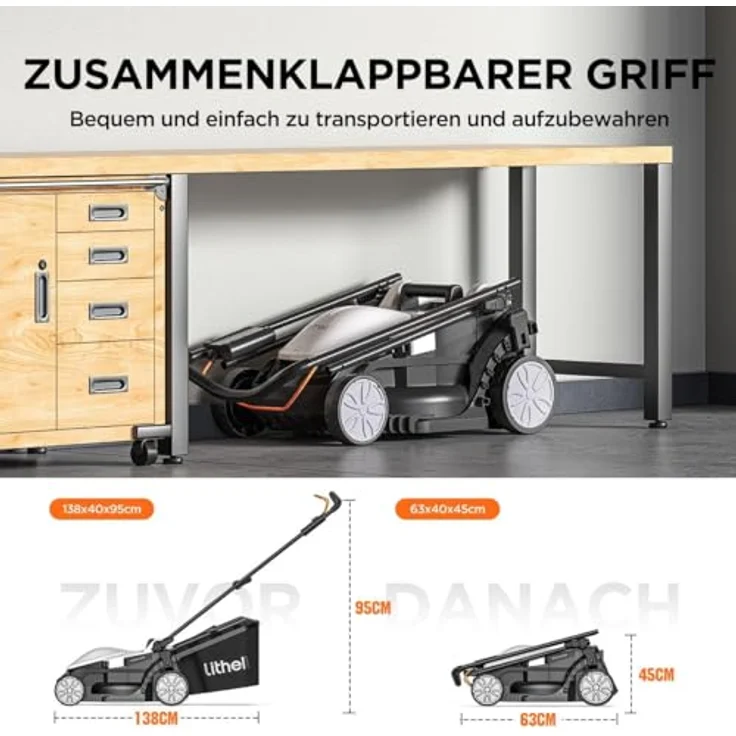 Litheli U20 Akku-Rasenmäher, 20 V, 4 Ah, Schnittbreite 33 cm, bürstenloser Motor, 5 Schnitthöhen, USB-C Akku-Powerbank – Bild 6