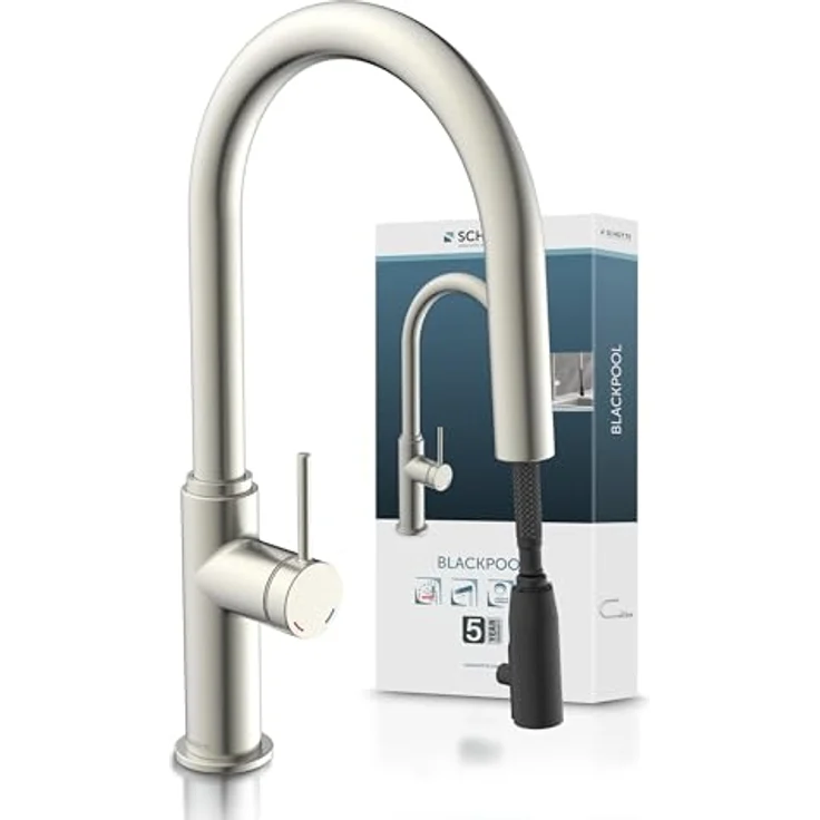 Schütte Spültischarmatur BLACKPOOL, energiesparend mit Cold-Start-Funktion, 360° schwenkbar, ausziehbarer Schlauch – Bild 1