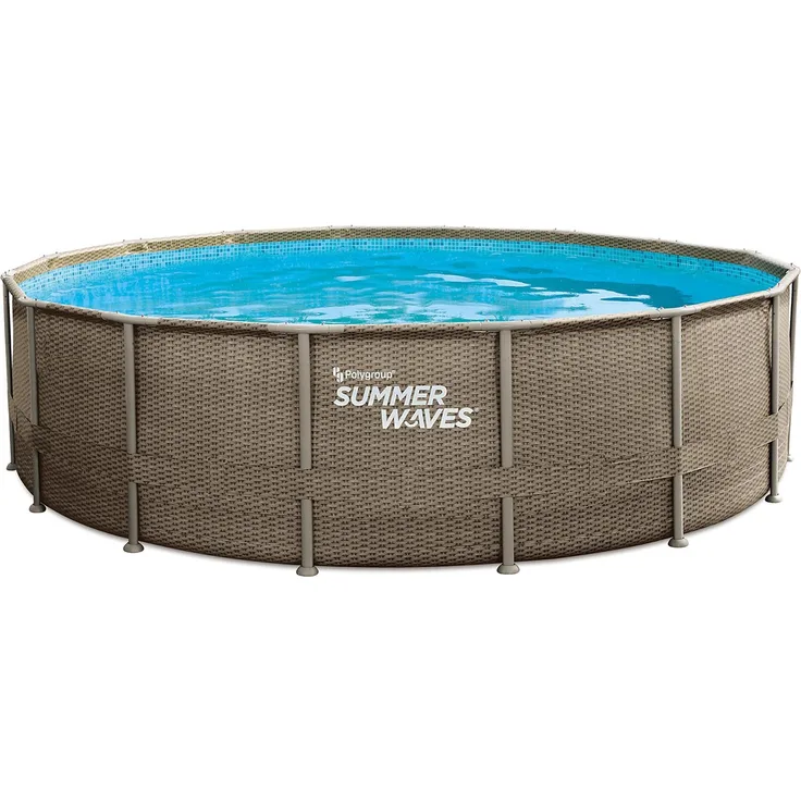 Summer Waves Elite Frame Pool 488 x 122 cm, runder Stahlrohr Pool mit grauem Triple Basketweave Design und Kartuschenfilter