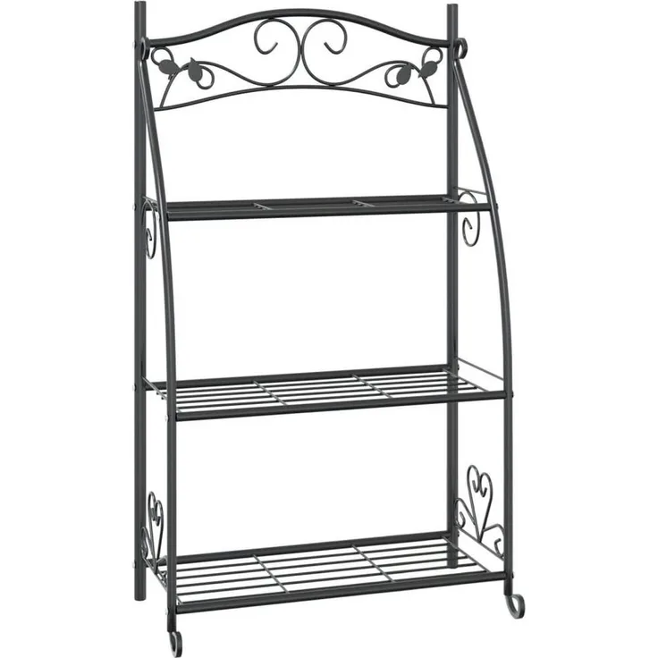 vidaXL Blumenständer Blumenregal Schwarz 56x30x96 cm Stahl, Pulverbeschichteter Stahl mit 3 Ablagen