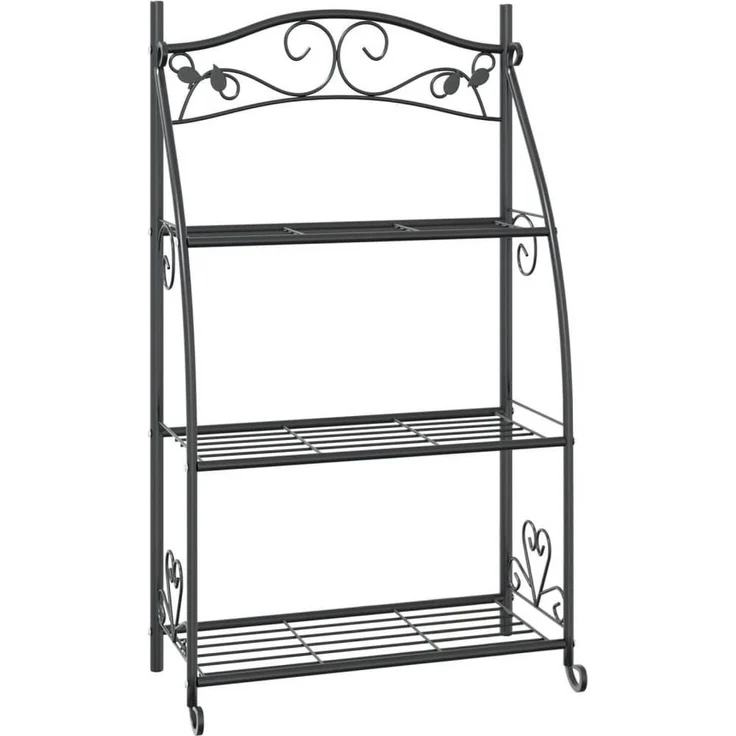vidaXL Blumenständer Blumenregal Schwarz 56x30x96 cm Stahl, Pulverbeschichteter Stahl mit 3 Ablagen – Bild 1