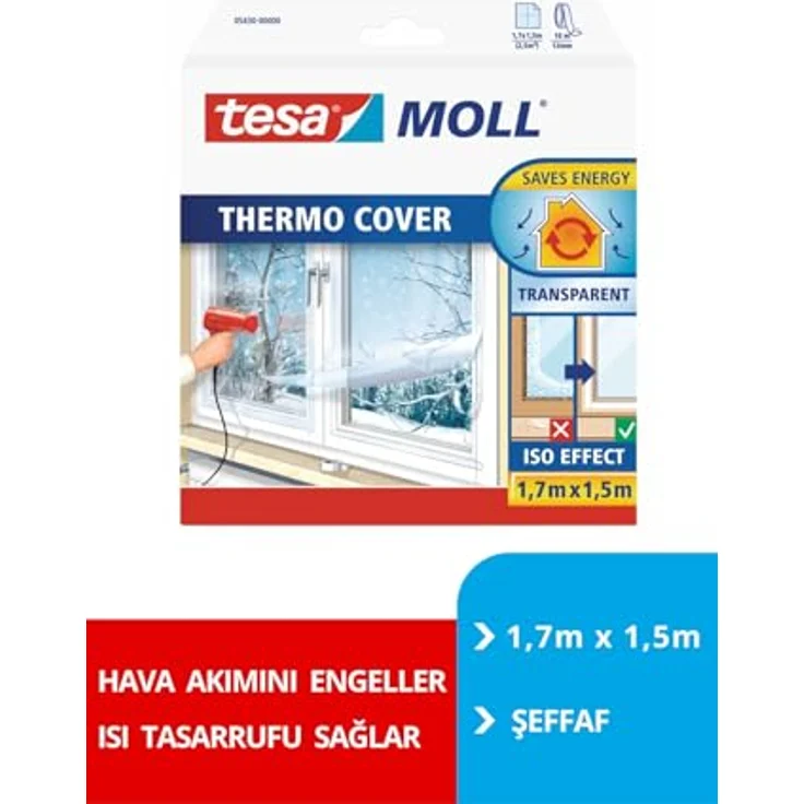 tesa Moll Fensterfolie Isolierfolie Thermo Cover transparent, 1,7 x 1,5 m – Bild 2