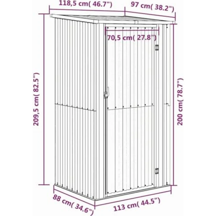 vidaXL Geräteschuppen Anthrazit 118,5x97x209,5 cm Verzinkter Stahl, Schrägdach, Abschließbare Tür – Bild 8