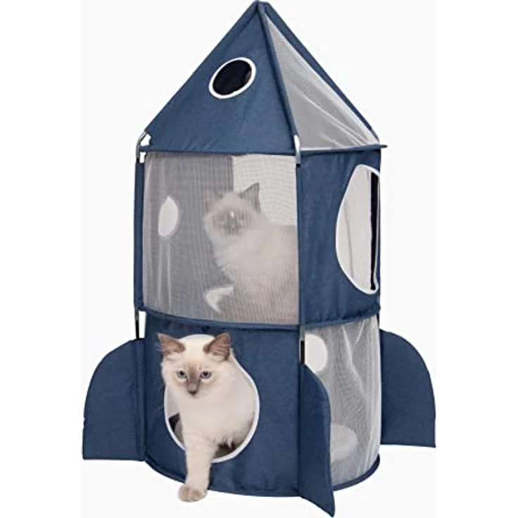 Catit 42001 Vesper Turm, Raketenform mit Schlafkissen, luftdurchlässigen Seitenelementen, für Katzen, blau – Bild 1