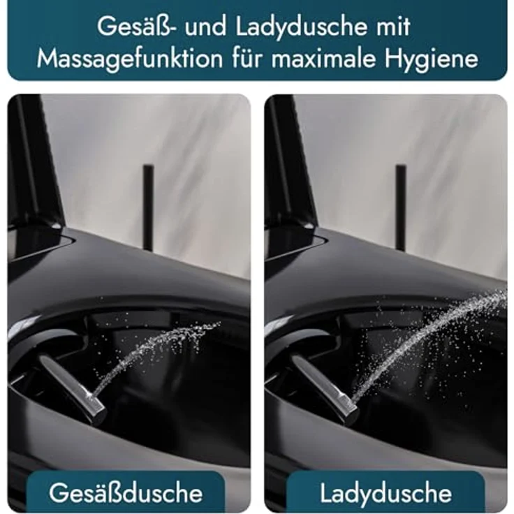 Bernstein Dusch-WC PRO+ 1104, Eckig, spülrandlos, mit Fernbedienung, Warmlufttrockner und LED-Licht in Schwarz – Bild 3