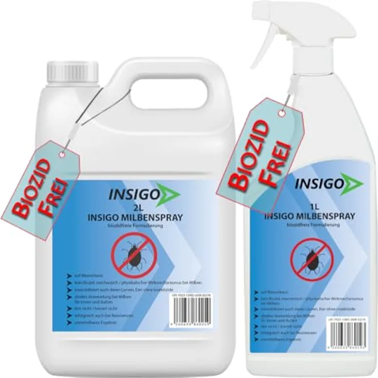 INSIGO Biozidfreie Milben Abwehr 3L – Fleckenfreies Milbenspray für Hausstaubmilben abwehren, deutsche Qualitätsmarke