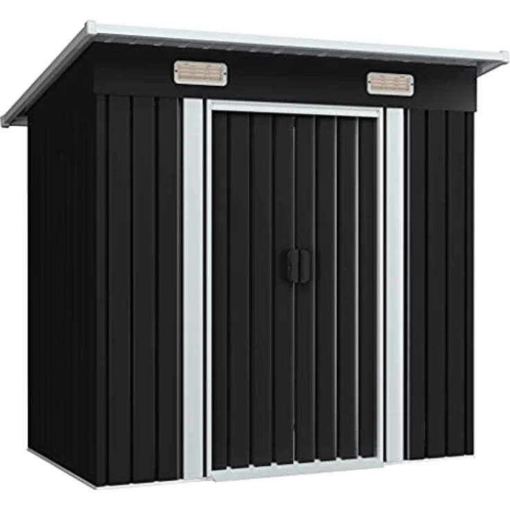 vidaXL Gartenschuppen mit 2 Entlüftungsöffnungen Schiebetür Gerätehaus Geräteschuppen Gartenhaus Schuppen Anthrazit Stahl 190x124x181cm – Bild 1