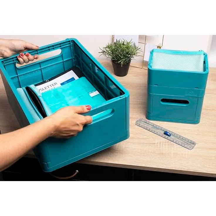 Exacompta Smartcase Faltbare Aufbewahrungsboxen, 4 Stück, stapelbar, 18,8x13,8x9,5cm, blau, umweltfreundlich – Bild 3