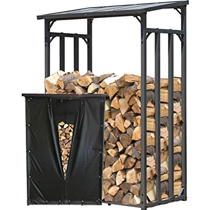 QUICK STAR Metall Kaminholzregal Außen, 130 x 70 x 185 cm, wetterfest, mit Wetterschutz Schwarz, Pro - 40 mm Stahlprofil, Kapazität 1,6 m³ (2,5 SRM), anthrazit