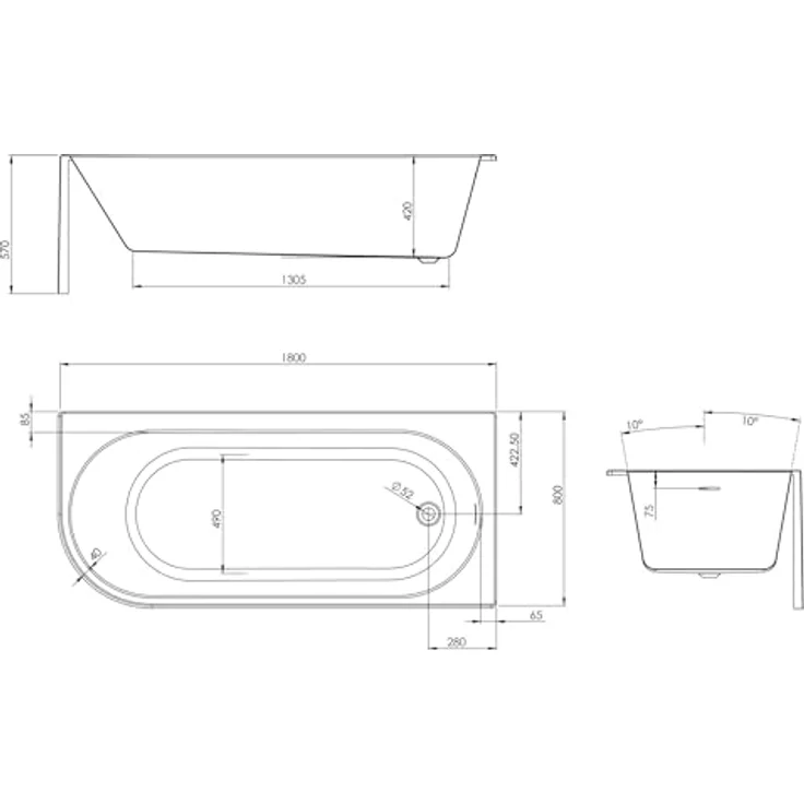 Schulte Badewanne Rio Canto, 180x80 cm Sanitäracryl Weiß mit Fußgestell, Schürze und Pop-Up Ablauf – Bild 4