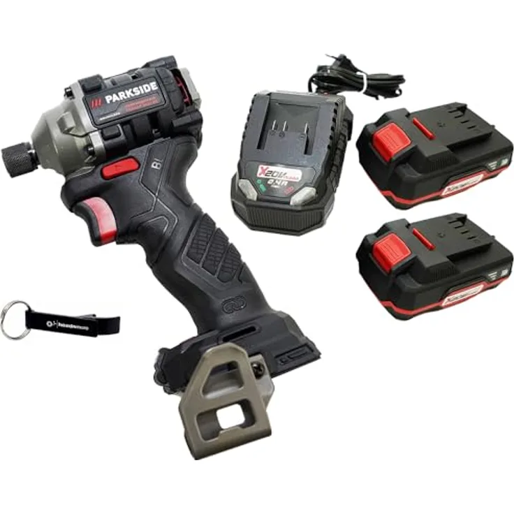 HEADNMORE® Bundle - PARKSIDE PERFORMANCE® 20V - 1/4" Akku Drehschlagschrauber PDSSAP 20 + Schlüsselanhänger (2x2Ah Akku) - Bürstenloser Motor, 4 Drehmomentstufen, LED-Arbeitsleuchte