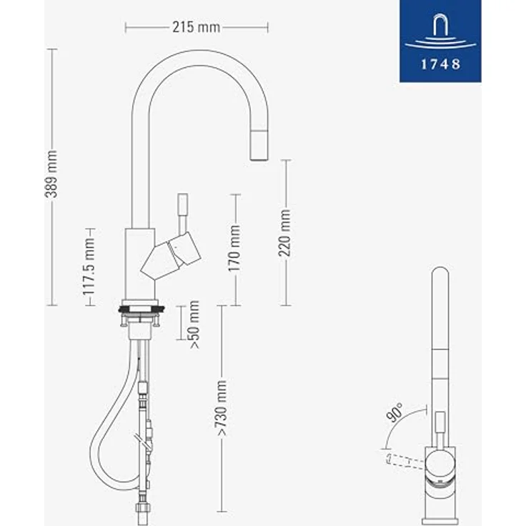 Villeroy & Boch Küchenarmatur Umbrella Flex, Einhebelmischer mit schwenkbarem Auslauf und Schlauchbrause, Bronze – Bild 7