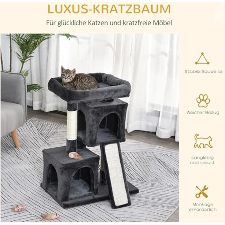 PawHut Kratzbaum 83 cm Kleiner Katzenkratzbaum mit Sisalsäulen, Katzenkratzbaum, Katzen Kletterbaum, Katzenbaum, Katzenmöbel Spielbaum für kleine Katzen, Dunkelgrau – Bild 4