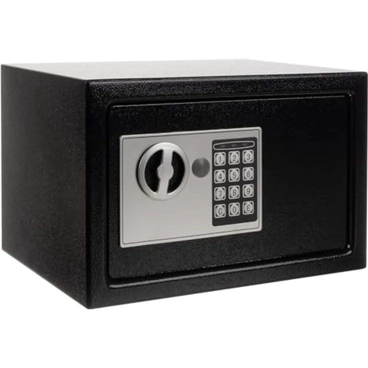 MT MALATEC Heimtresor Tresor Elektronischer Safe mit Zahlenschloss und Schlüsselcode 22627, Schwarz, 10 Liter Kapazität, Wandmontage möglich