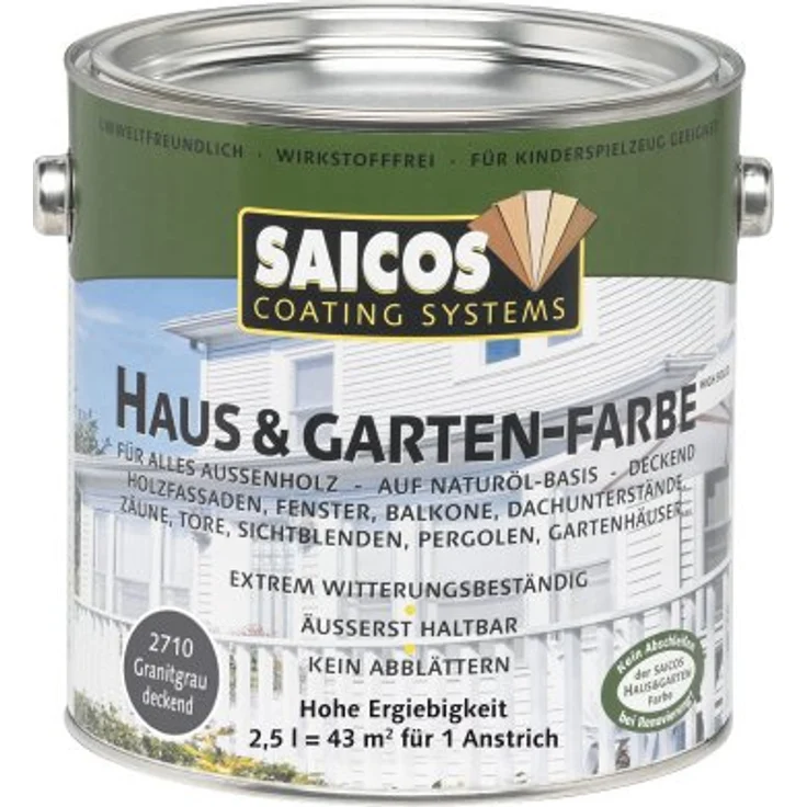 Saicos 2710 500 Haus und Gartenfarbe granitgrau 2.5 l - Deckende Holzlasur auf Naturöl-Basis, seidenmatt – Bild 1