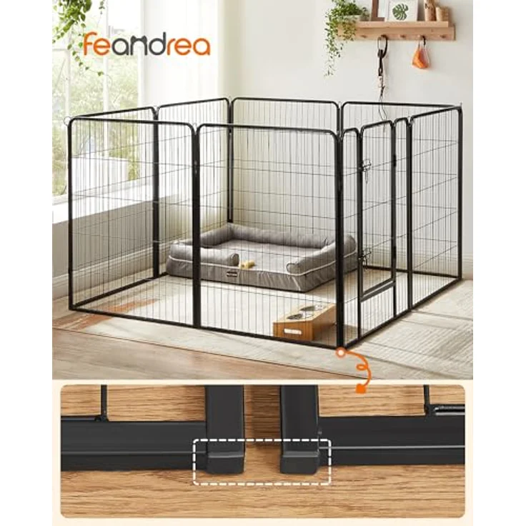 Feandrea Freilaufgehege, Laufstall DIY, mit 8 Gitterplatten je 77 x 100 cm, 2 L-förmige Riegel, transportabel, für innen und außen, schwarz – Bild 3