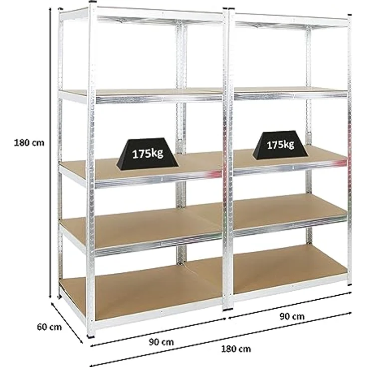 Proregal Schwerlastregal Mega Deal Ragnar, 180x90x60 cm, 5 Böden, Traglast 175 kg pro Boden, verzinkt – Bild 2