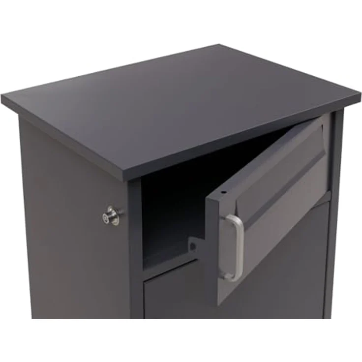PROREGAL Paketkasten Dunkelgrau, Stahl mit 3 Fächern, HxBxT 89x49x38cm, wetterfest und sicher mit Verriegelungssystem – Bild 4