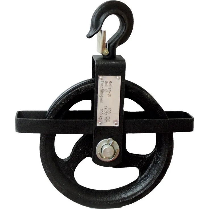 ELC Seilrad 190 mm, 200 kg für Seile von 18 - 22 mm Seil, Handaufzugseil in Spinnfaser, mit Schlaufe und Karabinerhaken