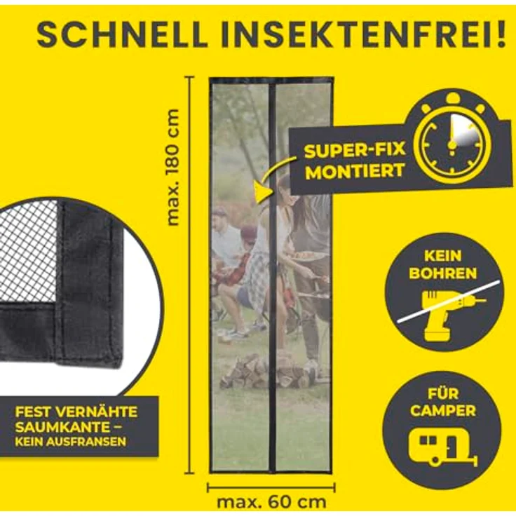 EASYmaxx Insektenschutzvorhang für Campingwagen 60 x 180 cm, Fliegengitter Tür mit XXL-Magnetbändern, selbstschließend, effektiver Insektenschutz für Wohnwagen – Bild 5