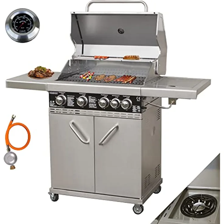 Vaiko Chef 4 Gasgrill Echte Edelstahl Konstruktion Grillstation Grillwagen 4+1