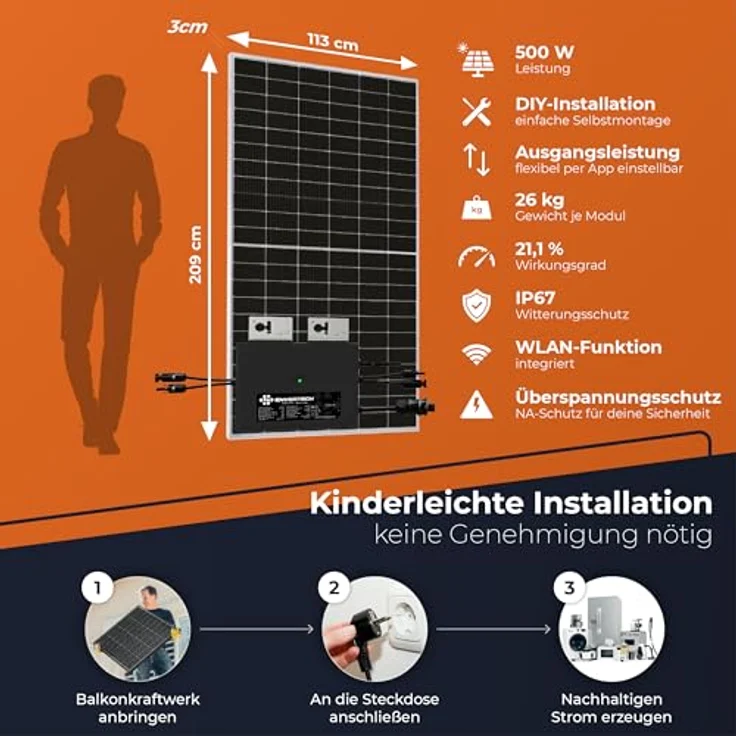 Solarway 1000W Balkonkraftwerk 800W Komplettset - 500W Solarmodule & Envertech - Steckdose - 800 Watt Wechselrichter - Genehmigungsfrei - Wifi Überwachung - Schwarz – Bild 4