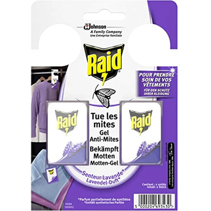 Raid (Paral) Motten-Gel, Mottenschutz für den Kleiderschrank, Mottenfalle mit Lavendel-Duft, 2 Stück (1er Pack )