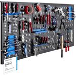 Arebos Werkzeugwand 3-teilige Lochwand Werkstatt, 17-teiliges Hakenset & Halterungen, modulare Montage, 117,6 x 59,5 x 2 cm, Metall, Blau