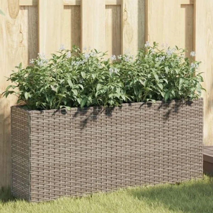 vidaXL Hochbeet mit 2 Fächern Grau 90x20x40 cm Poly Rattan, robustes Gestell, Dekorativ – Bild 2