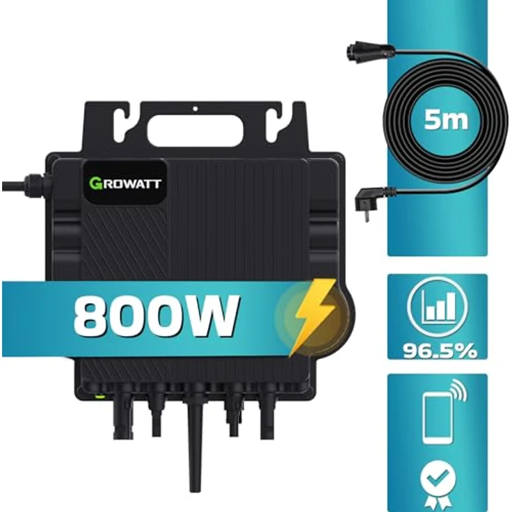 SUNNIVA® Balkonkraftwerk FULL BLACK BIFACIAL 920W/800W Solaranlage mit 800W GROWATT Micro Wechselrichter Wifi Bluetooth, upgradebar drosselbar, 2x460W Bifaziale All Black Solarmodule, 5m Kabel, PV – Bild 2