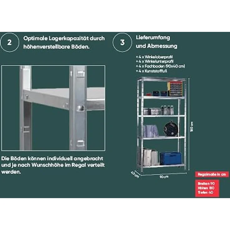Schulte Regalwelt Lagerregal mit 4 PowerMAX-Fachböden, 180x90x40cm Regalsystem, Steckregal mit einfacher Montage ohne Verschrauben, Traglast je Boden bis zu 65 Kg (bis zu 260 Kg Gesamttraglast) – Bild 9