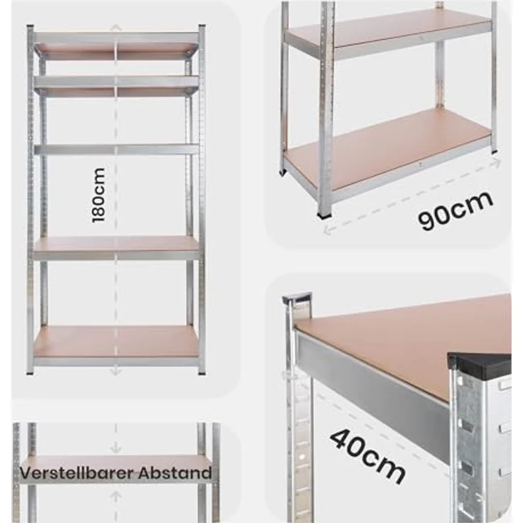 2x Schwerlastregal 180x90x40cm 875kg zertifiziert - verzinkt - Arebos – Bild 3