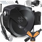 KESSER® Schlauchtrommel 20m mit Wandhalterung, 180° schwenkbar, automatische Aufrollung & 7-Funktionen Handbrause