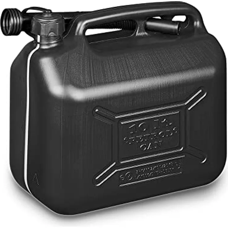 ProPlus Benzinkanister 10L Kunststoff, UN-geprüft mit Füllstandsanzeige, Einfüllschlauch und Trichter für Benzin und Diesel