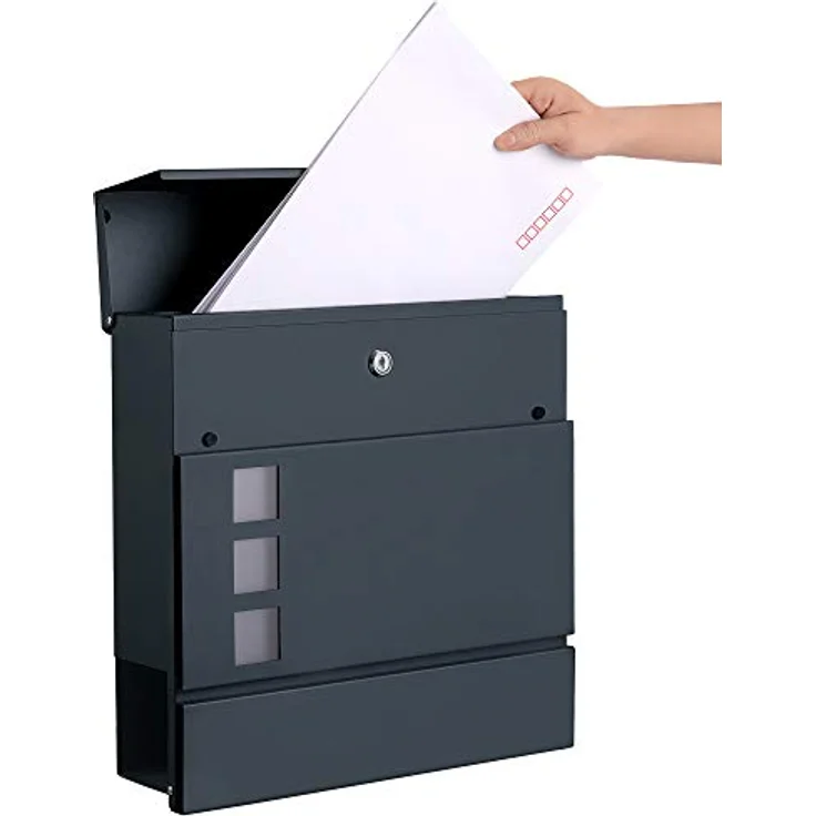SONGMICS Moderner Briefkasten mit Zeitungshalter, Deckel, abschließbar, Grau Anthrazit GMB052G01 – Bild 3