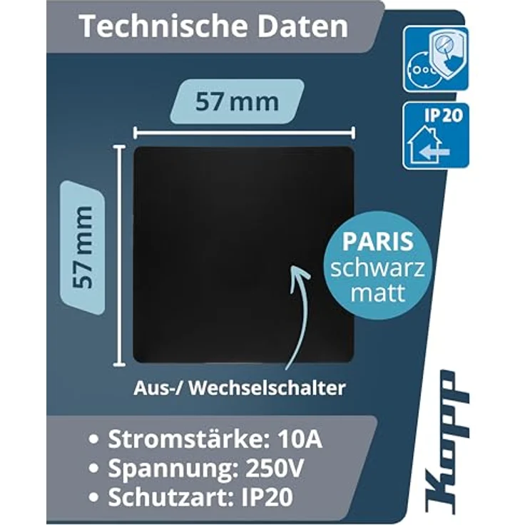 Kopp Abdeckrahmen 650650082, Kunststoff, schwarz, Unterputzmontage, 1 Betätigungswippe, matt – Bild 2