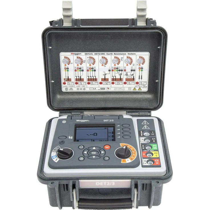 Megger DET2/3 PRO EARTH TESTER, LG1/P2 Erdungsmessgerät mit Vier-Anschluss-Messverfahren und vielseitigen Prüfmethoden für komplexe Erdungssysteme