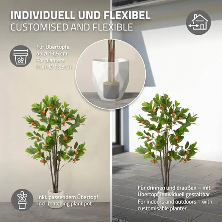 ML DESIGN Künstlicher Orangenbaum 130 cm, naturgetreu mit Orangen, Pflegeleichte Kunstpflanze im schwarzen Topf für Innen & Außen – Bild 4