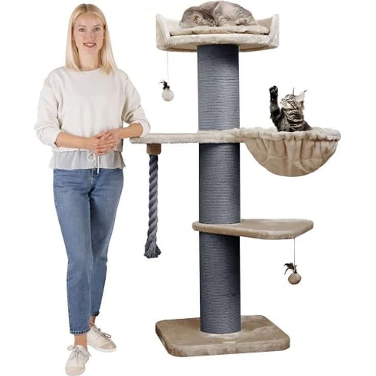 HAPPYPET Premium Kratzbaum Grosse Katzen Stabil 'Cooper' – Katzenbaum, Kletterbaum, für Maine Coon, Natursisal, Dicke Stämme mit 20 cm, 150 cm Hoch, Cappuccino - Preisvergleich – Bild 1