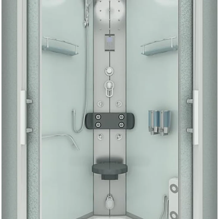 SeniorBad Dampfdusche D58-10M2, Duschtempel mit Sauna-Funktion, 90x90 cm, Weiß, inkl. Dampfgenerator, Regendusche und Aromatherapie – Bild 7