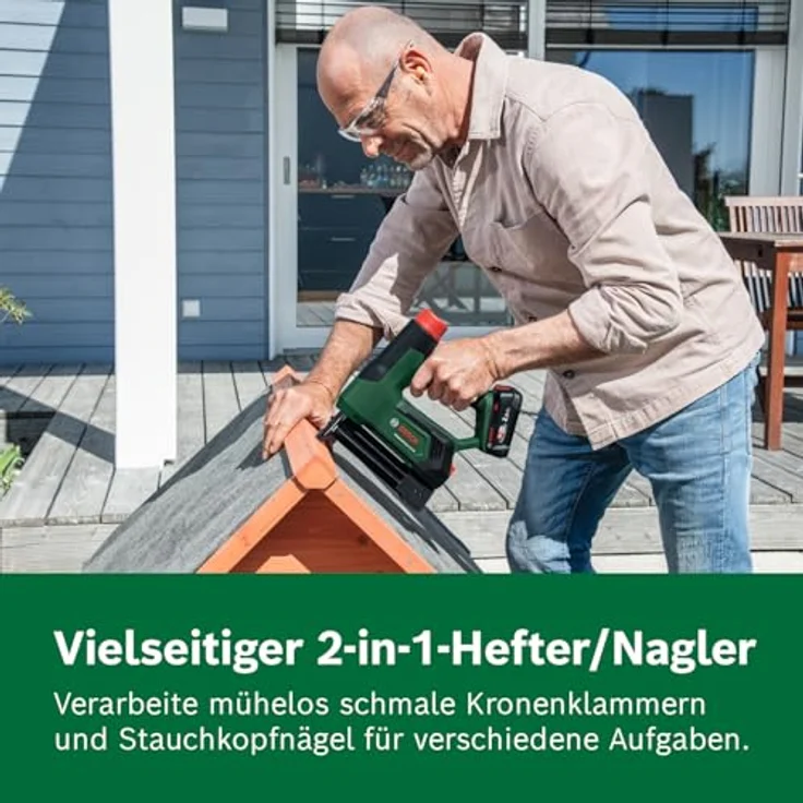 Bosch Home and Garden AdvancedTacker 18V-25, 2-in-1 Akku-Tacker/Nagler mit LED-Arbeitsscheinwerfer und anpassbarer Schlagkraft, inkl. 1000 Klammern und 500 Nägel – Bild 5