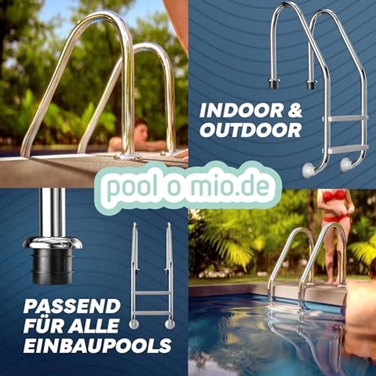 Poolomio Poolleiter Einhänge-Leiter aus Edelstahl, 2 stufig Standard-Modell, Tiefbeckenleiter – Bild 5