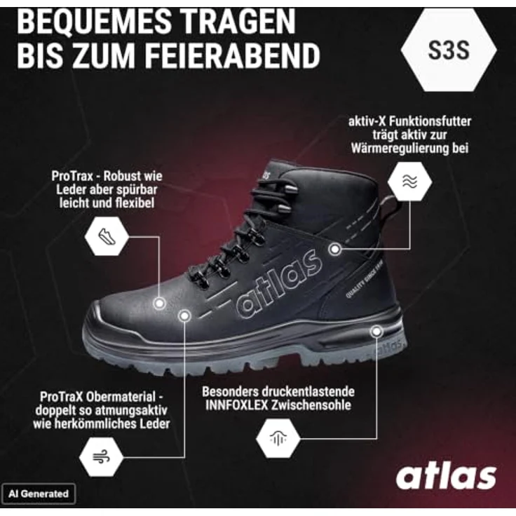 Atlas Sicherheitsstiefel MAX 500 PRO S3 ESD, ergonomisch, atmungsaktiv, Gr. 37, schwarz – Bild 3