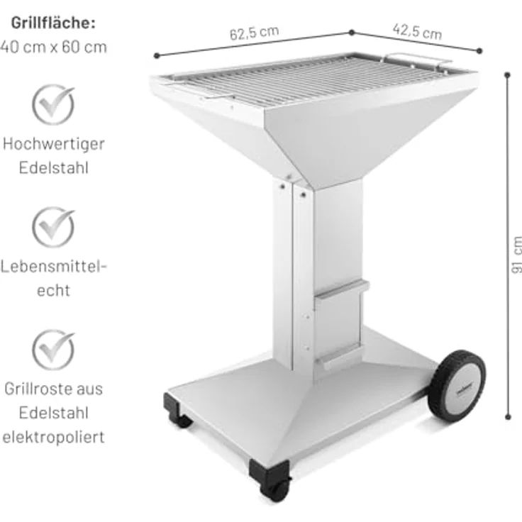 Thüros T4 Säulengrill, fahrbar, Grillfläche 40 x 60 cm, Arbeitshöhe 85 cm – Bild 4