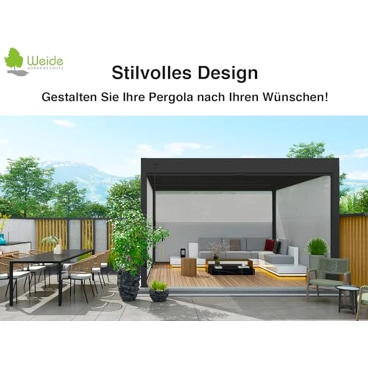 Weide Sonnenrollo | für Weide Deluxe Lamellendach Pergola Höhe 255 cm | Sonnenschutz, Sichtschutz | Aus Aluminium und Textil | UV-Schutz, stufenlos (2,65 Meter (für Halb 5,3 Meter), Anthrazit) – Bild 4