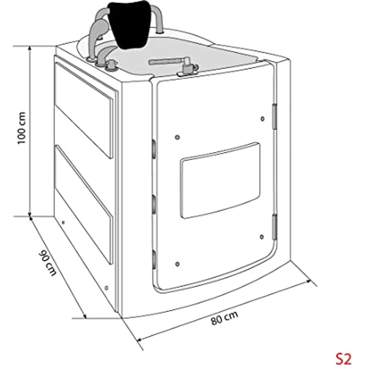 AcquaVapore S10-TH Senioren Badewanne, Sitzwanne mit Tür, schnelle Reinigung, Nackenstütze, extra tief, Edelstahlrahmen, glasfaserverstärkt – Bild 5