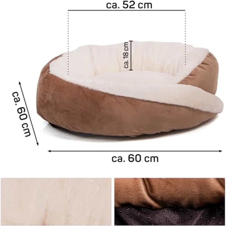 Wallace & Jones | Hundebett rund Grace - gemütlicher Hundekorb für mittelgroße Hunde | Hundebett mit Rand, rutschfest | braun-beige | Größe M | ca. 60 x 60 x 18 cm – Bild 2