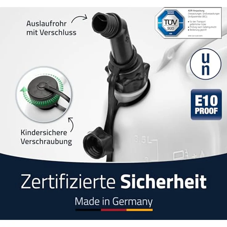 hünersdorff PROFI Doppelkanister - Kombikanister für Kraftstoff und Öl mit Kindersicherung und Auslaufrohr, 3 + 1,5 Liter, UN-Zulassung, Made in Germany – Bild 4
